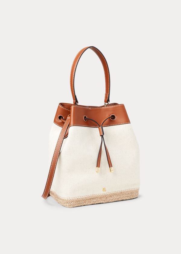 Bolsa Ralph Lauren Mujer Creme / Marrom - Canvas Debby Drawstring - WGXEO7168